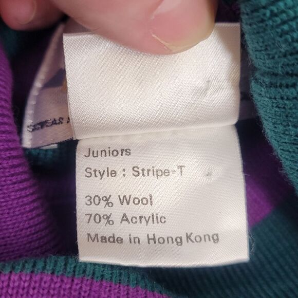 VINTAGE 90s sweater Obermeyer purple striped turtleneck wool blend XS - Picture 5 of 8